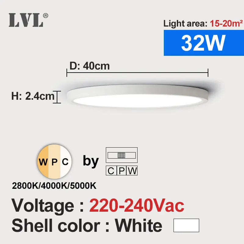 Modern led ceiling light wood grain golden one with 3 colors home lighing kitchen bedroom bathroom surface lamp - white