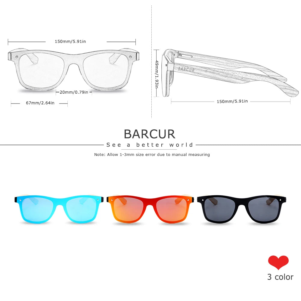 Barcur luxury vintage sun shade men wooden sunglasses uv400 protection fashion square glasses women