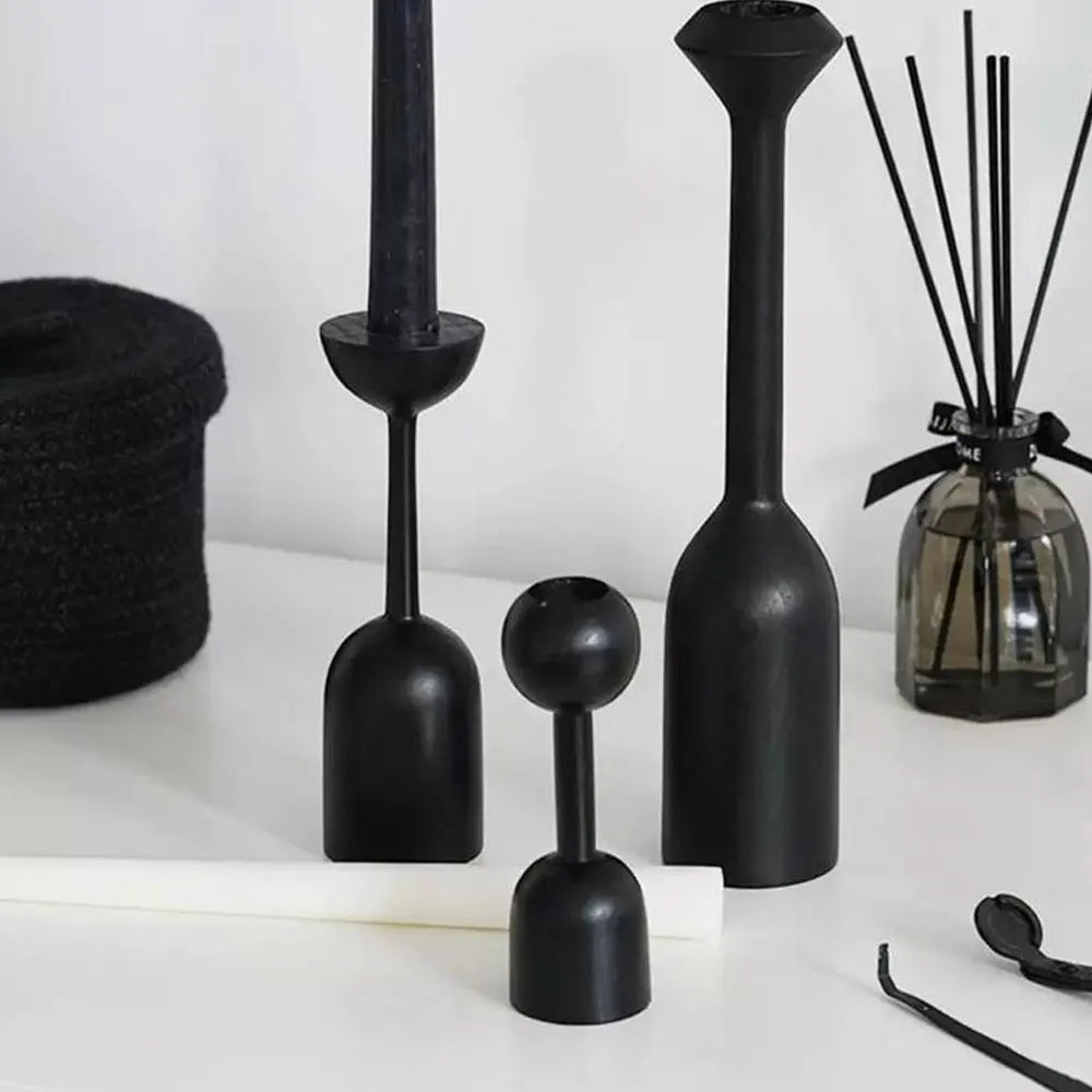 Black wooden minimalist candle holder home decor wedding decoration accessories candlesticks for candelabro centerpiece