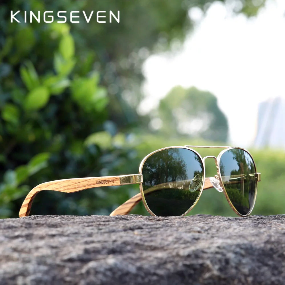Kingseven 2024 new handmade wood sunglasses polarized men’s glasses uv400 protection mirror eyewear wooden temples