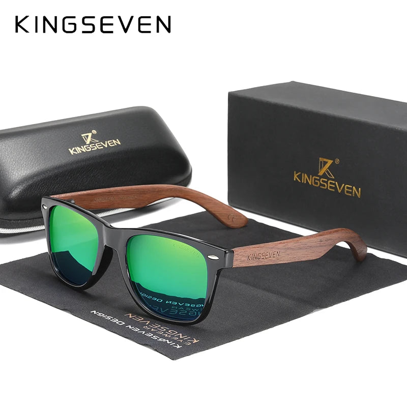 Kingseven new black walnut sunglasses wood polarized men’s glasses handmade uv400 protection eyewear retro wooden box