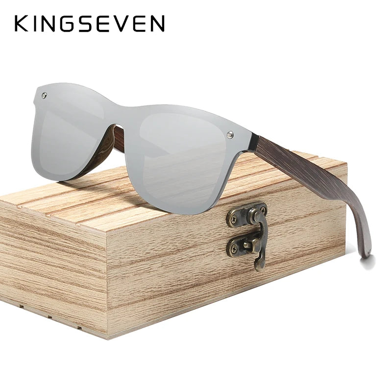 Kingseven fashion natural wooden polarized handmade sunglasses for men/women hd uv400 mirror lens rimless eyewear