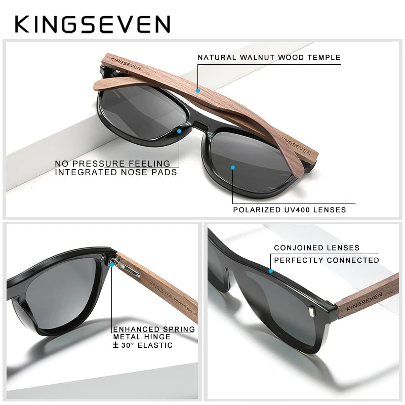 Kingseven handmade black walnut sunglasses wood polarized men women uv400 protection original accessories