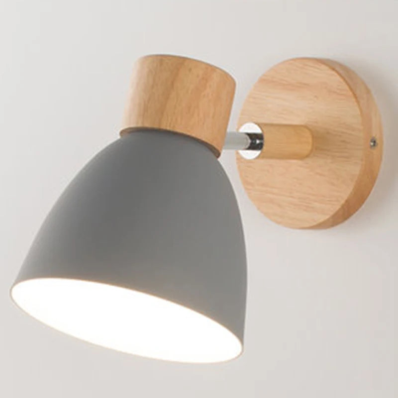 Wooden nordic wall lamp with switch modern sconce for bedroom living room home lighting macaroon 6 color steering head