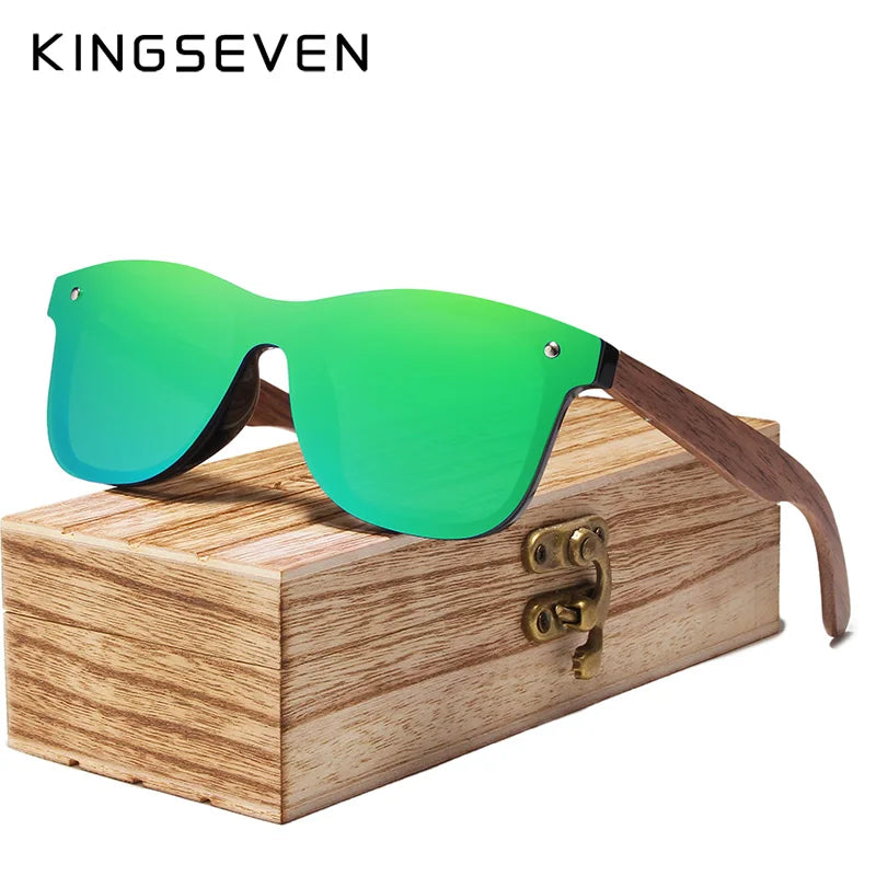 Kingseven uv400 sunglasses for men polarized walnut wood handmade sun glasses high quality protection women eyewear