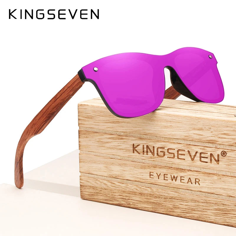 Kingseven polarized uv400 vintage sunglasses for men brand wooden flat lens square frame women eye protection oculos