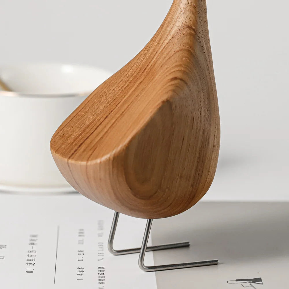 Nordic wooden goose figurines abstract teak wood sculpture lovely couple figure nature animal ornaments for home