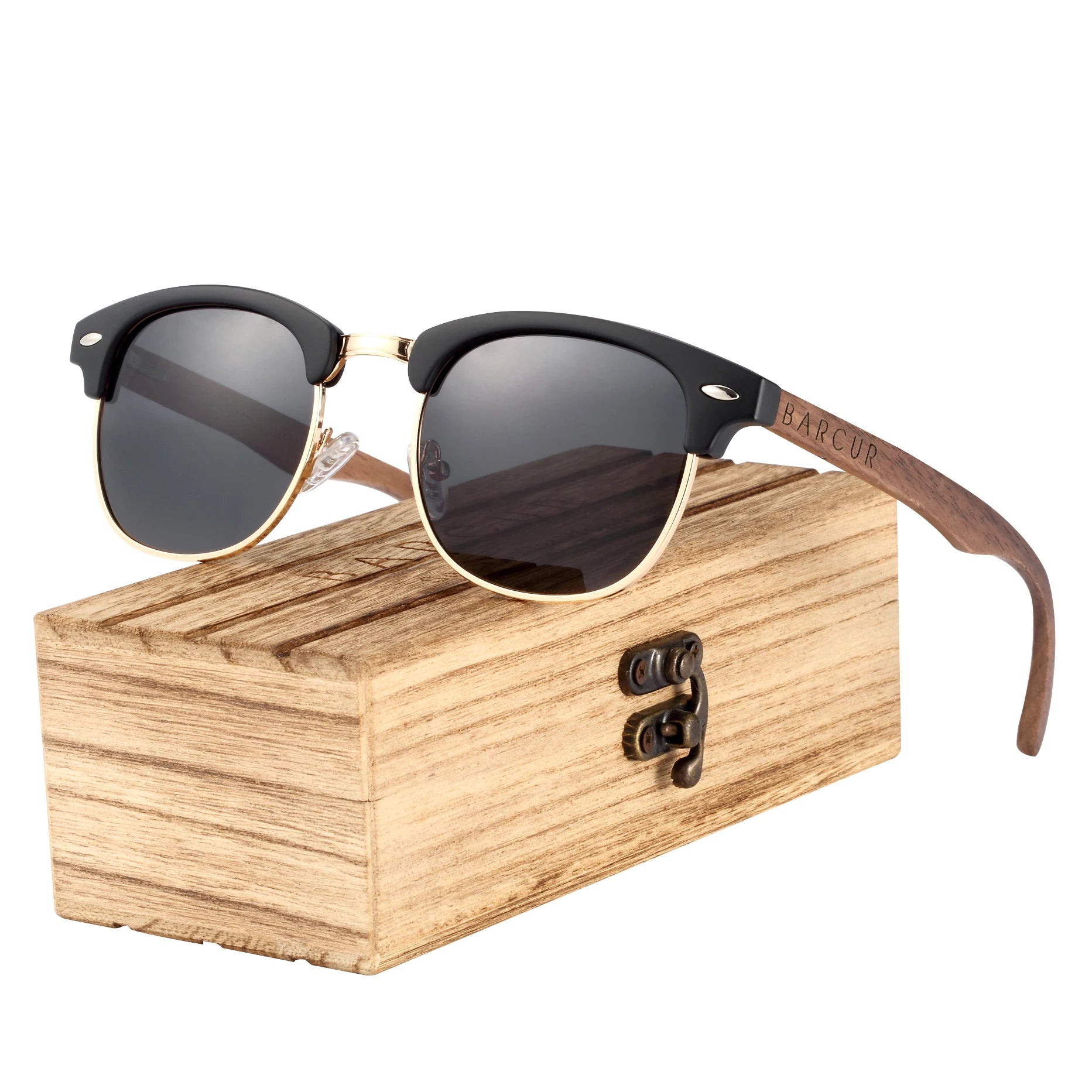 Barcur natural wooden sunglasses for women polarized walnut mens sun glasses handmade wood eyewear accessory oculos