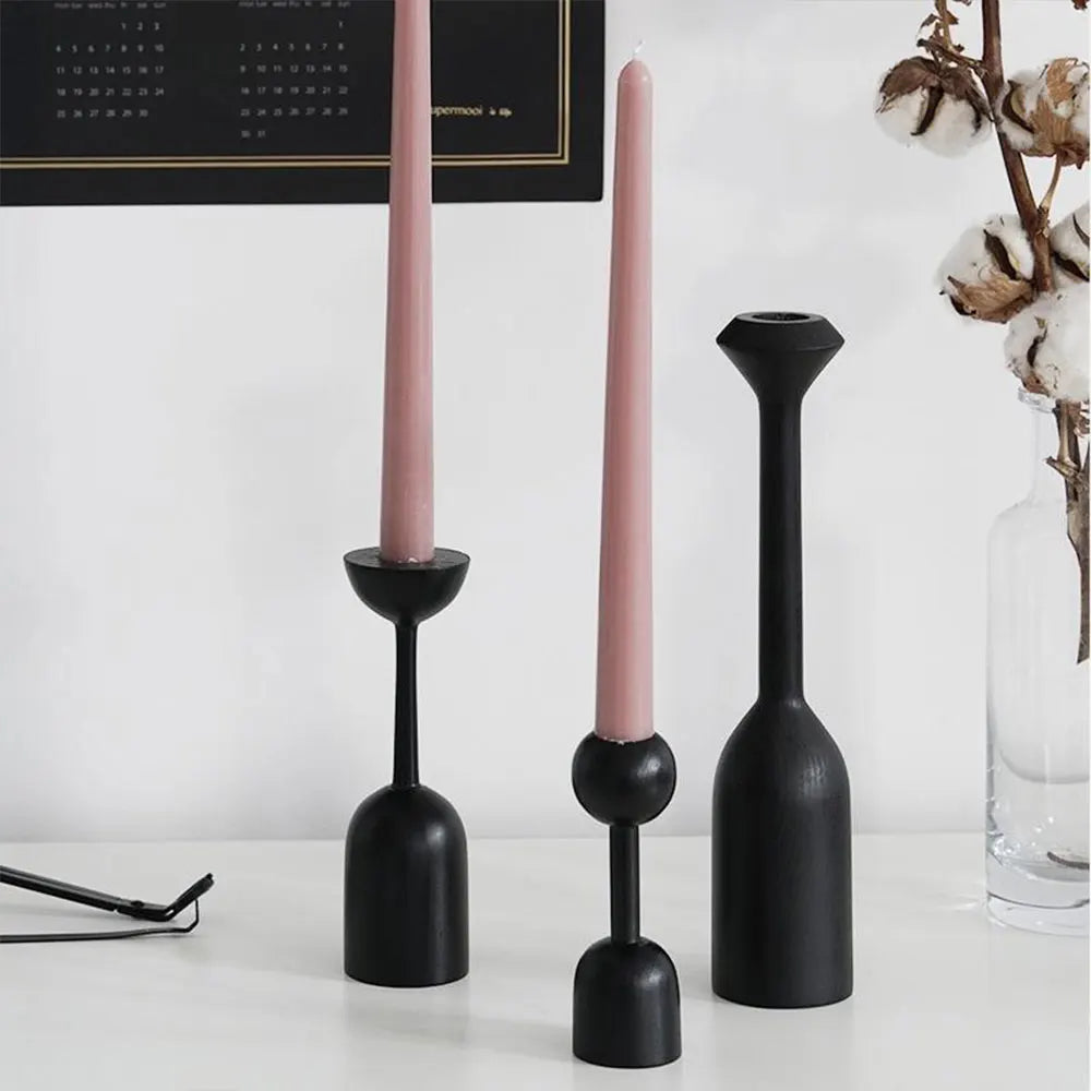 Black wooden minimalist candle holder home decor wedding decoration accessories candlesticks for candelabro centerpiece