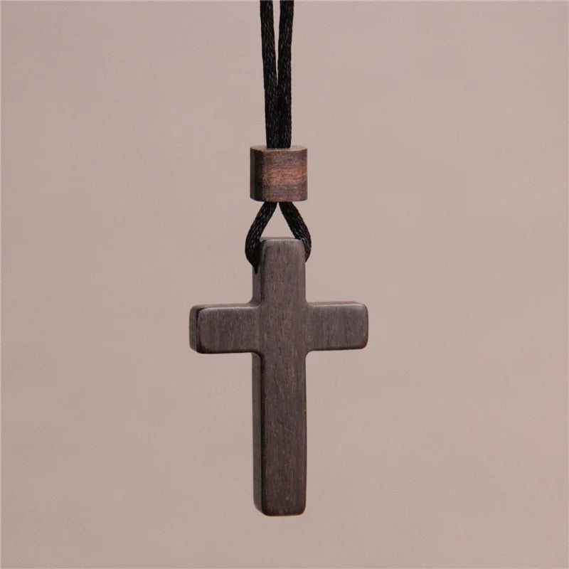 High-grade solid wood cross pendant necklace women men jewelry precious mahogany sandalwood female male gift - 36mm 1