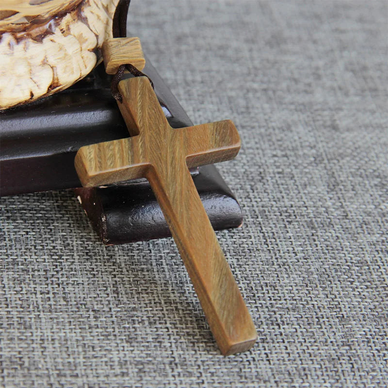 Christian sandalwood ebony necklace cross solid wood crafts jesus catholic rosarios catolicos - green