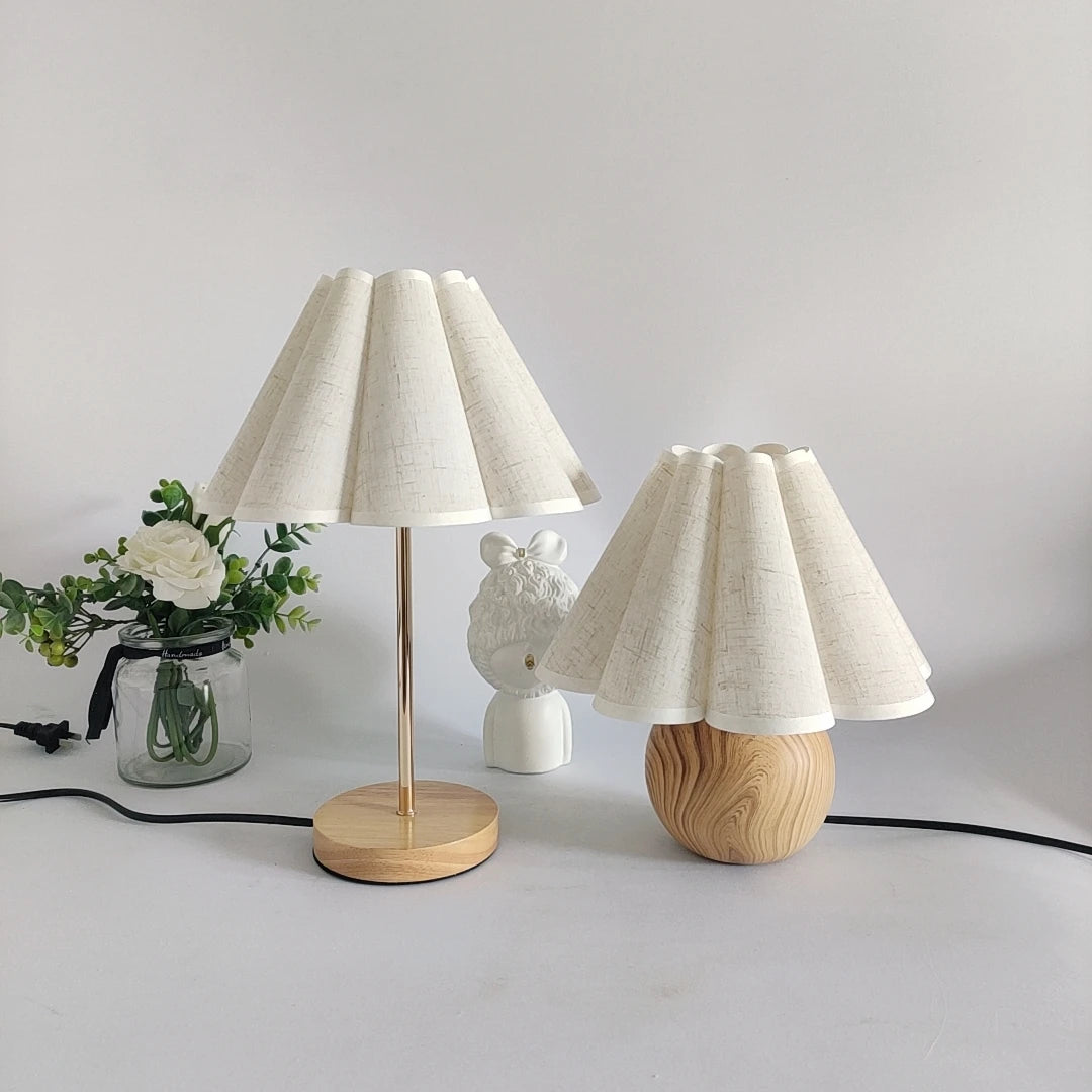 Simple designs wood table lamp with 3 color lamp korean style white linen round bedside desk lamps for home bedrooms
