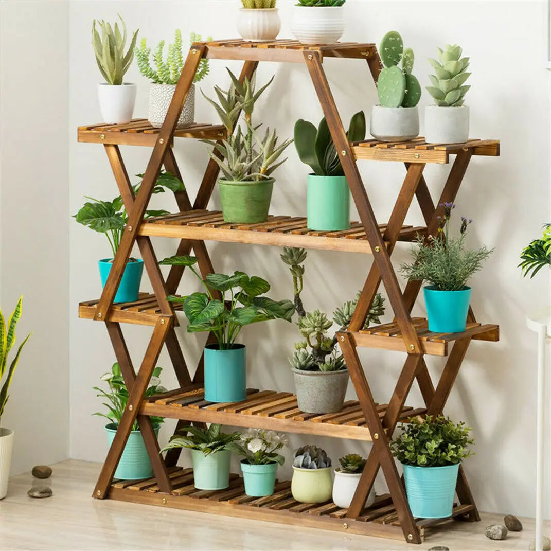 8 tier tall large capacity wood plant stand steady flower shelves for patio porch balcony