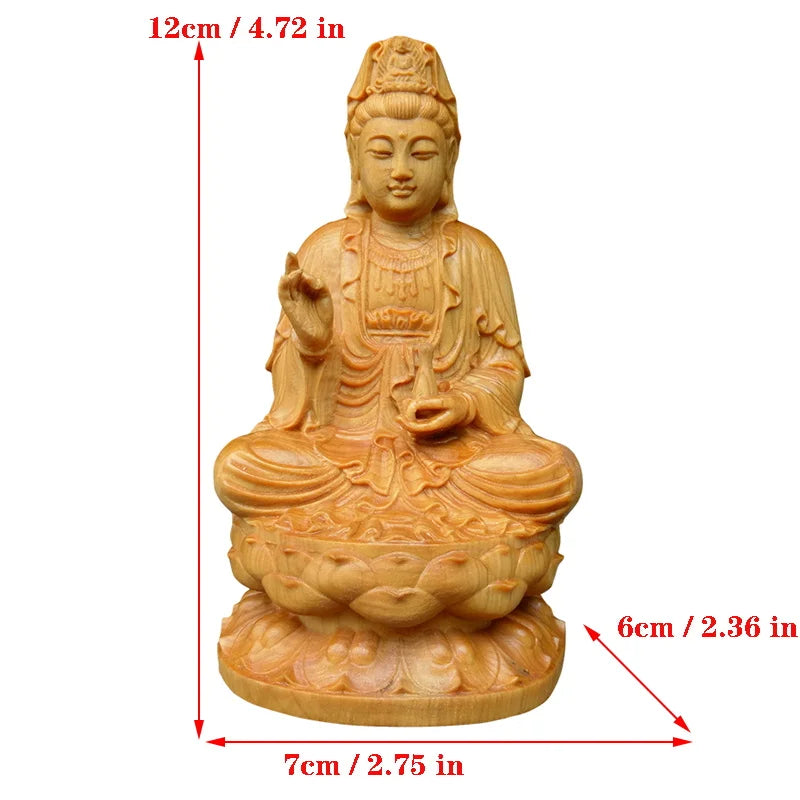 Natural cypress guanyin sakyamuni buddha characters statue，solid wood statues home room office feng shui art statue - 3