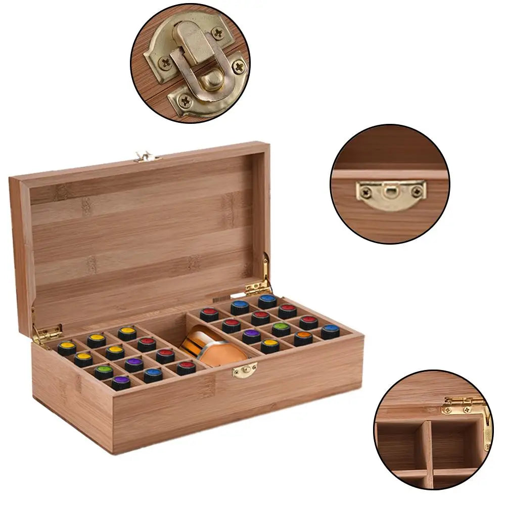 25 grids bamboo essential oil storage box organizer diy protective wooden case travel perfume bottles protect container