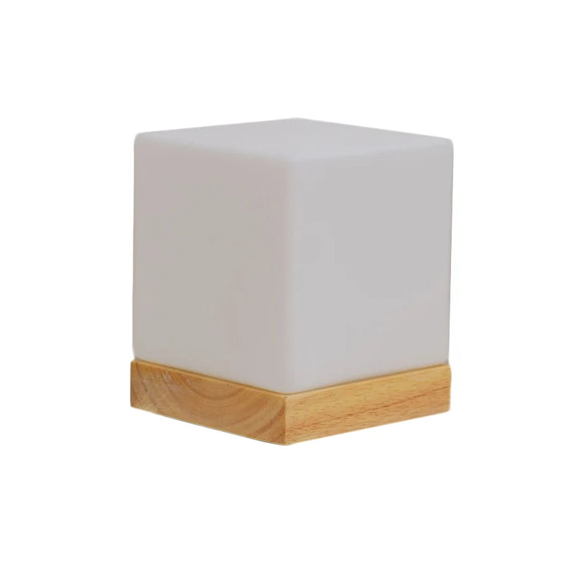 Oudeladi bedside table lamp solid wood glass night light simplicity warm e27 bedroom living room study desk - cold