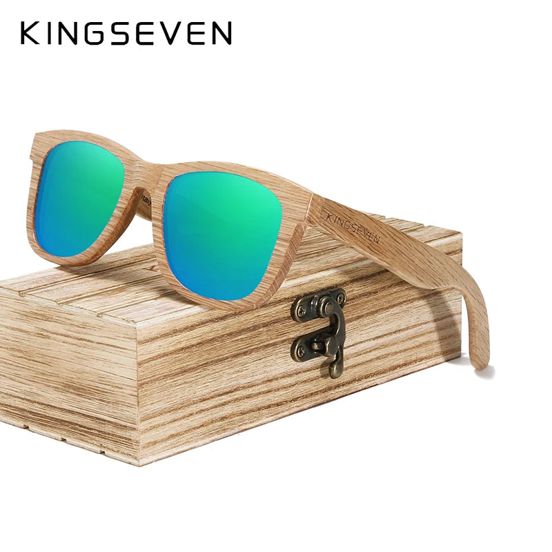 Kingseven fashion men handmade natural wooden sunglasses polarized anti-uv400 wood oculos de sol feminino eyewear