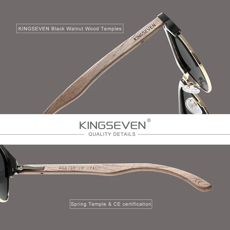 Kingseven handmade 2024 black walnut wooden sunglasses men polarized uv400 protection semi-rimless retro eyewear women
