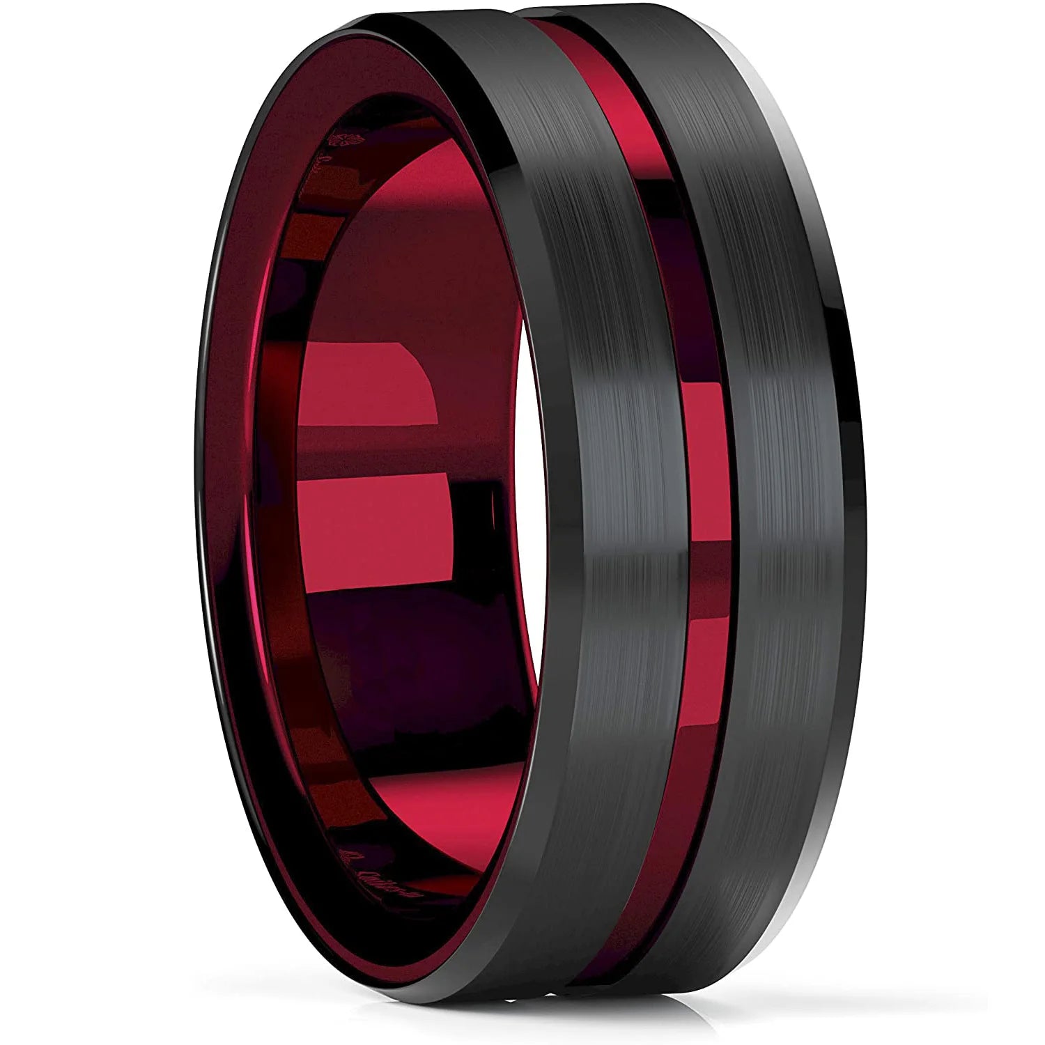 Fashion 8mm men stainless steel ring rose gold color brushed wood inlay rings for women wedding band jewelry birthday