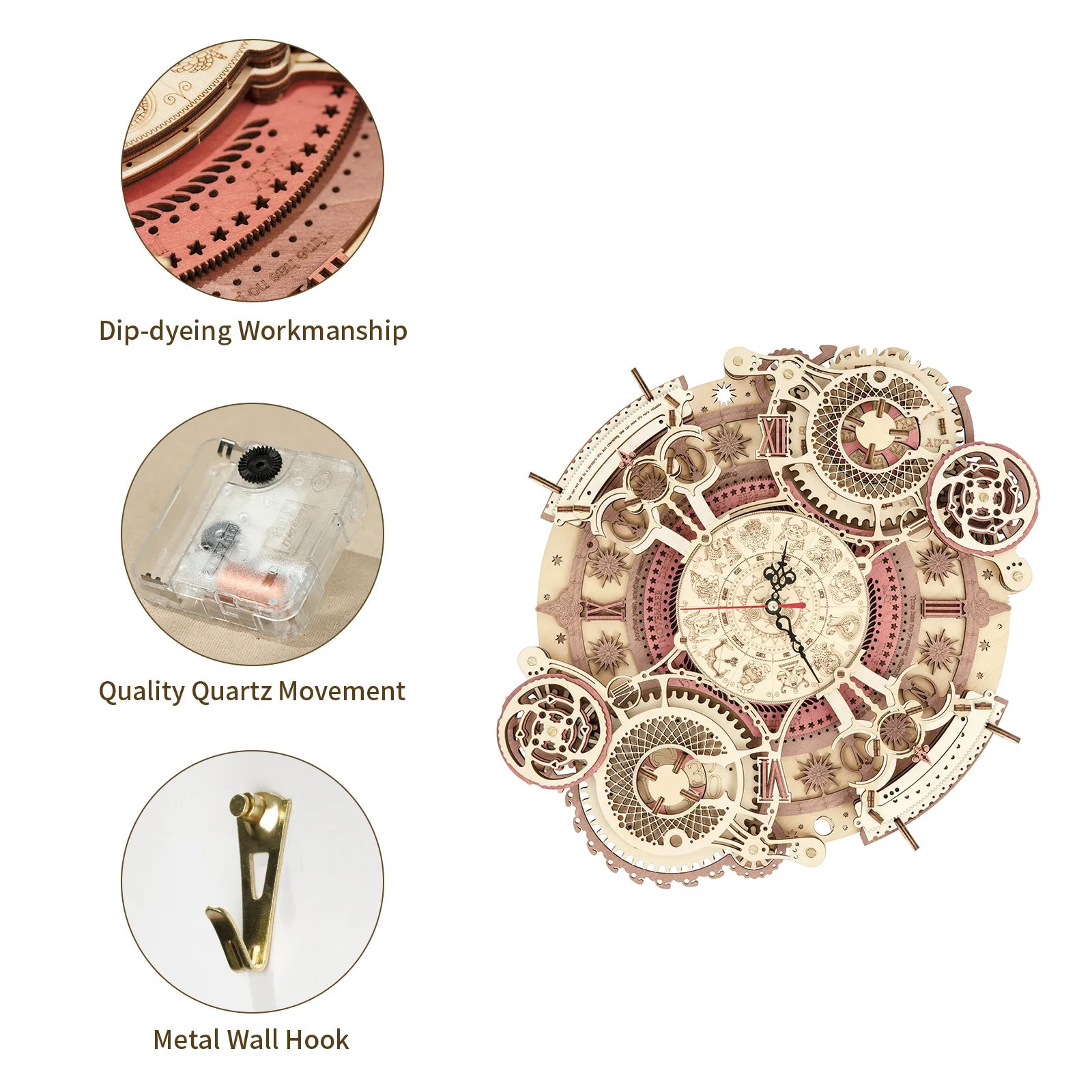 Robotime rokr 3d wooden puzzles steampunk clock kit diy mechanical wall quartz aesthetic room decor unique gift