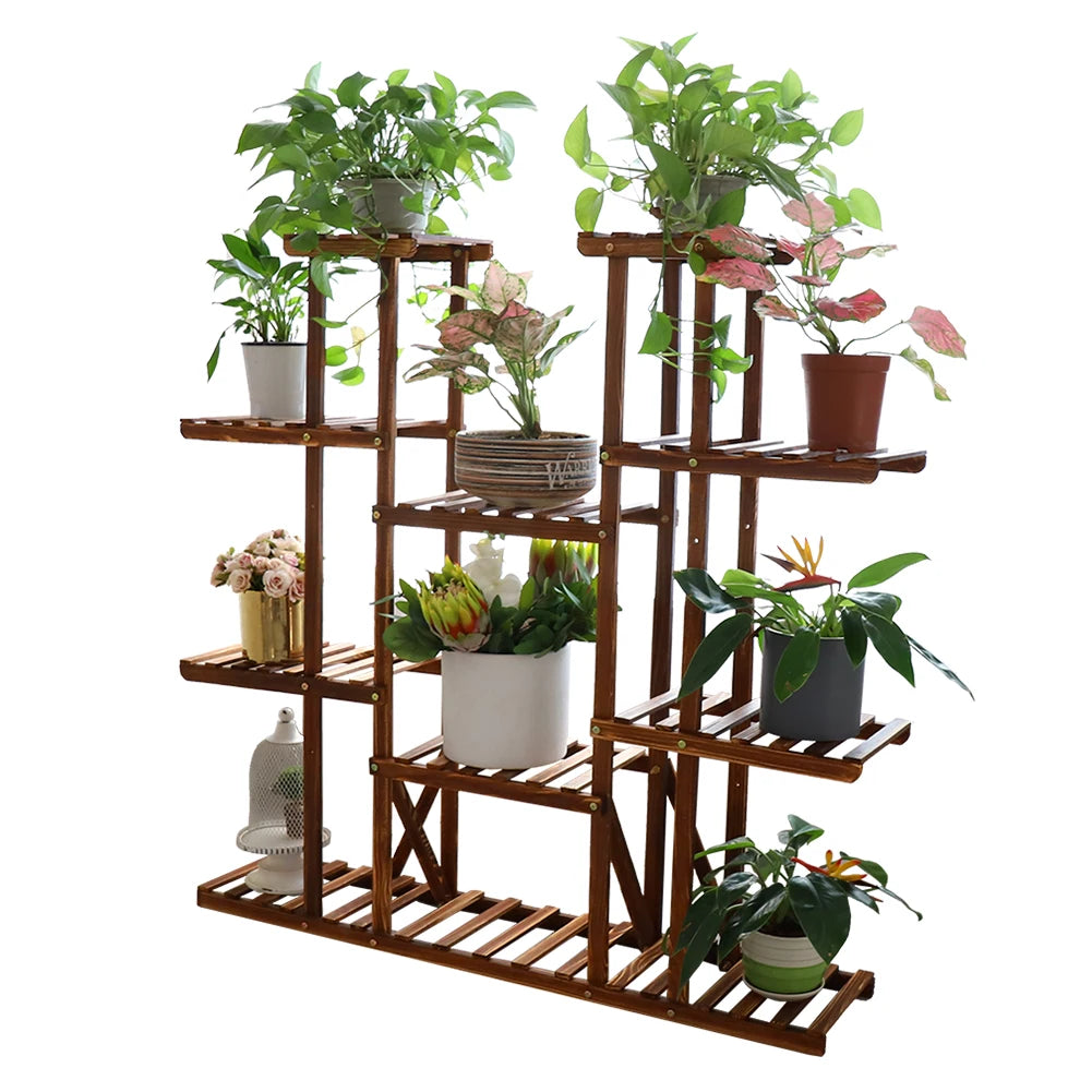 Unho multi-tier plant stand 46in height wood flower rack holder 16 potted display storage shelves indoor outdoor