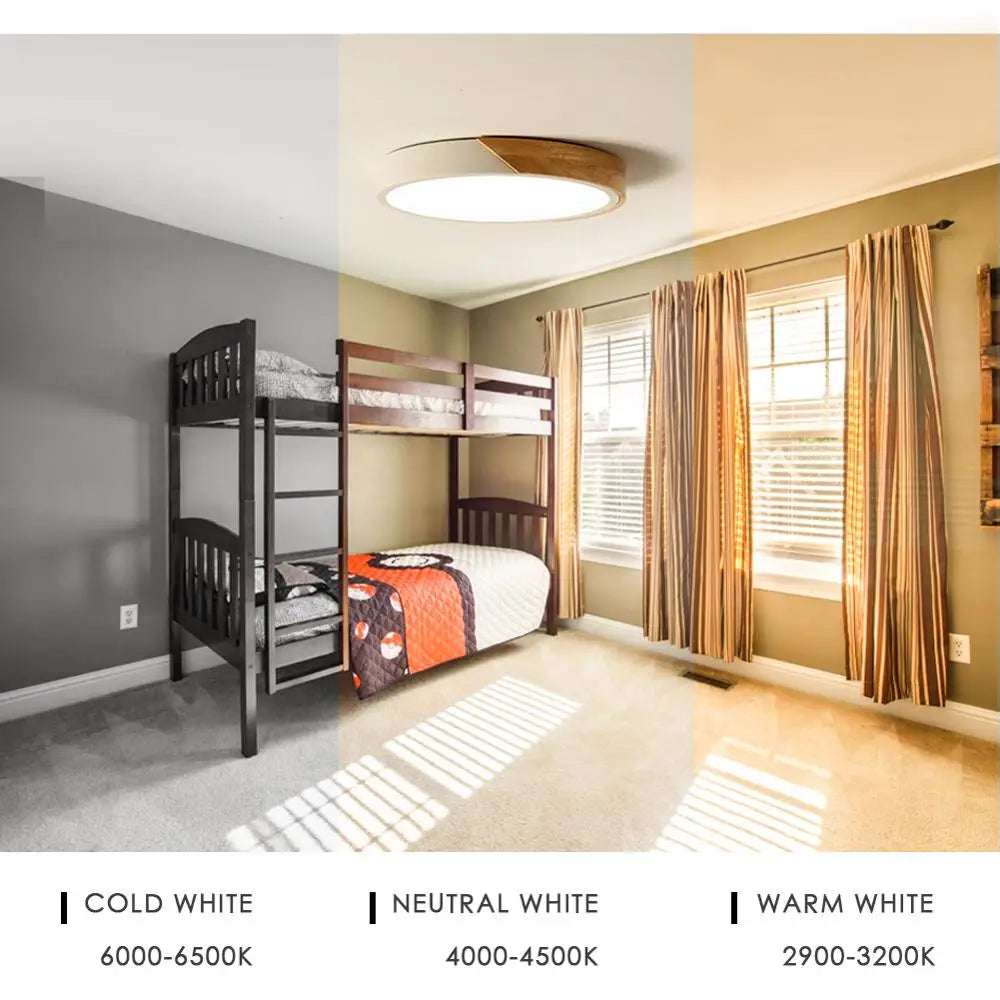 Wooden round square led ceiling light bedroom neutral white cool warm 36w 24w 18w 110-240v