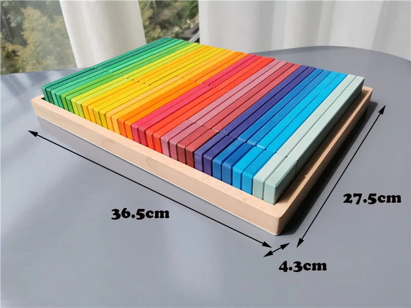 Large rainbow wood building slats construct cubes blocks pastel stacking timber toys for kids early learning - rainbow