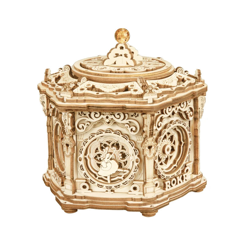 Robotime rokr music box starry night 3d wooden puzzle game assembly model building kits toys for children kids birthday