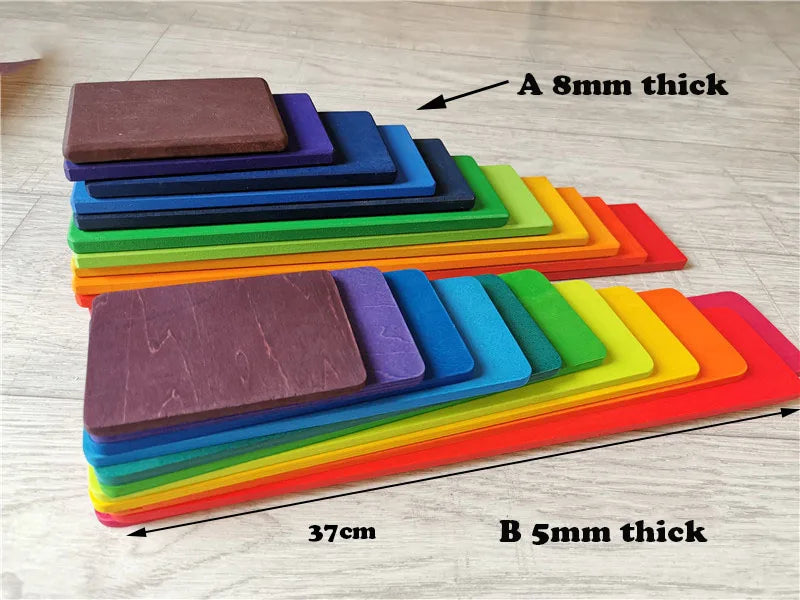Kids wood rainbow arch stacker pastel building blocks semi-circle balls plate unpaint stacking toys - rainbow slat 8mm
