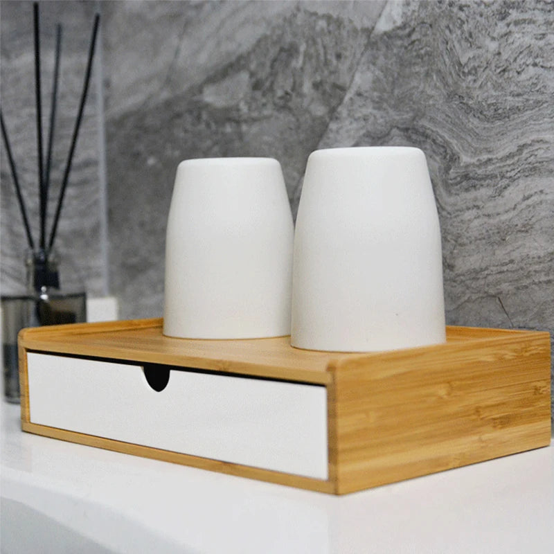 2025 new bamboo hotel toiletries storage organizer pull-out room tooth set box #0103