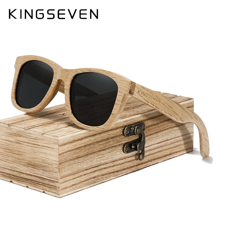 Kingseven fashion men handmade natural wooden sunglasses polarized anti-uv400 wood oculos de sol feminino eyewear
