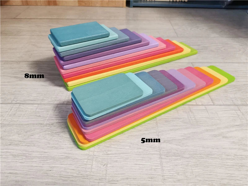 Kids wood rainbow arch stacker pastel building blocks semi-circle balls plate unpaint stacking toys - pastel slat 8mm