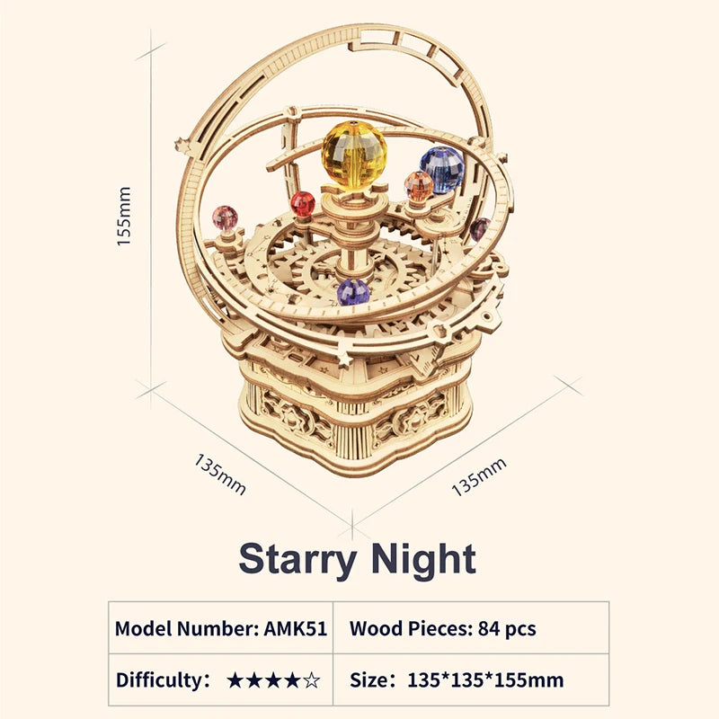 Robotime rokr music box starry night 3d wooden puzzle game assembly model building kits toys for children kids birthday