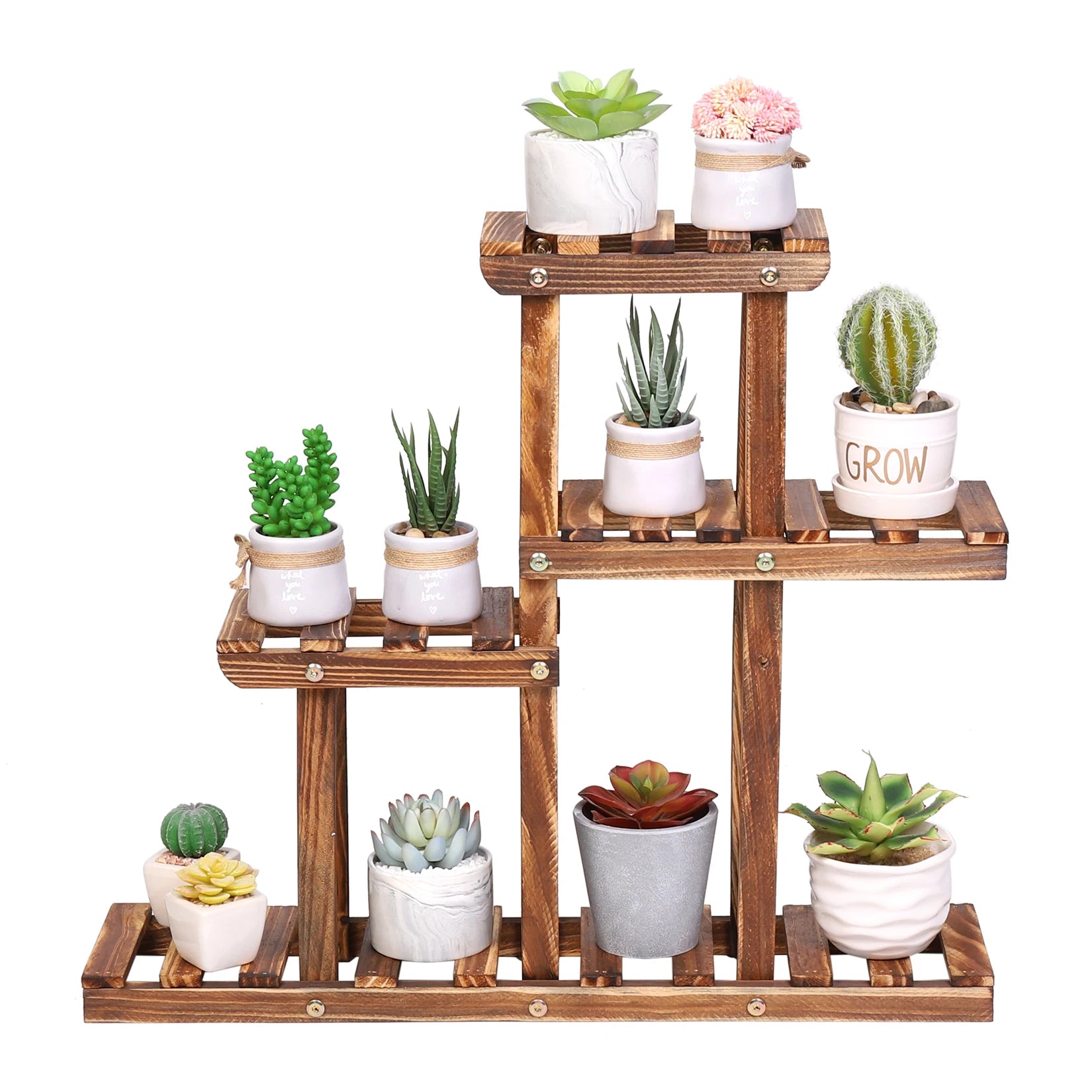 Carbonized wood plant stand multi tier succulent rack mini desktop holder for outdoor balcony garden