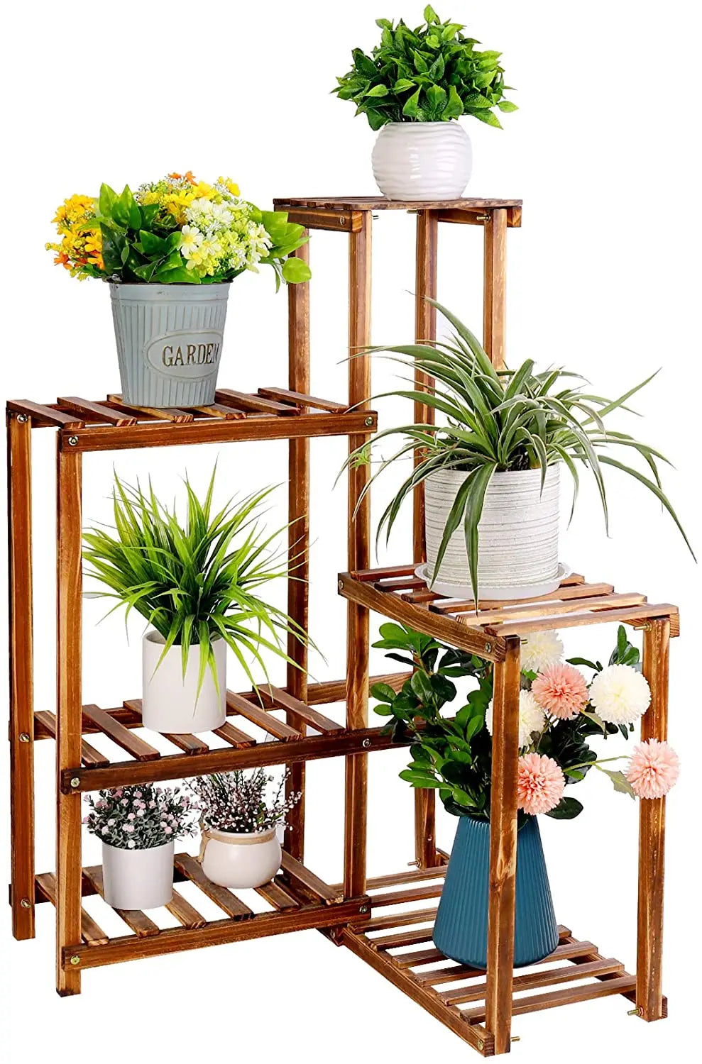 Plant corner stand 6 tier wood shelf indoor outdoor garden patio displaying shelves rack for flowers succulents planter