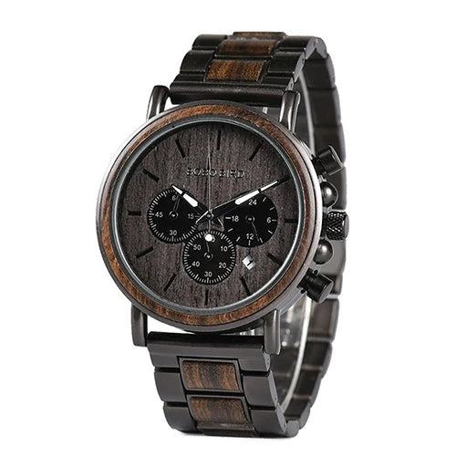 Bobobird luxury men watch top quartz chronograph personalized wristwatch timepiece metal wooden strap gift box relogio