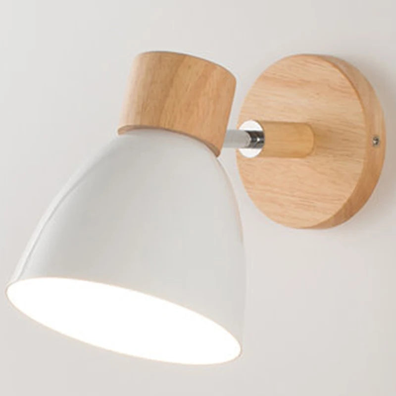 Wooden nordic wall lamp with switch modern sconce for bedroom living room home lighting macaroon 6 color steering head