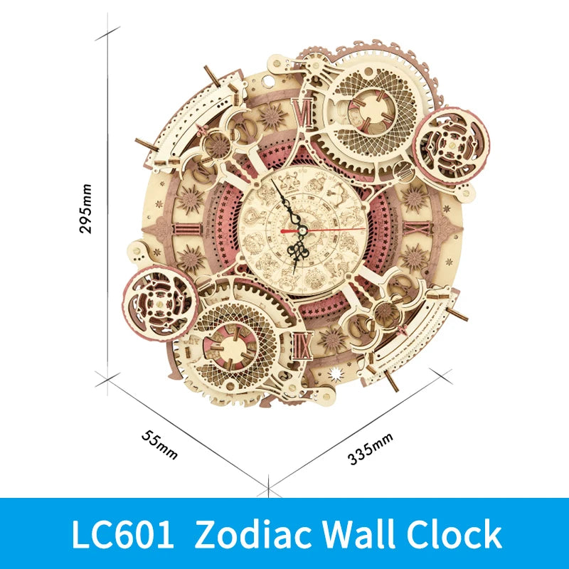 Robotime rokr 3d wooden puzzles steampunk clock kit diy mechanical wall quartz aesthetic room decor unique gift