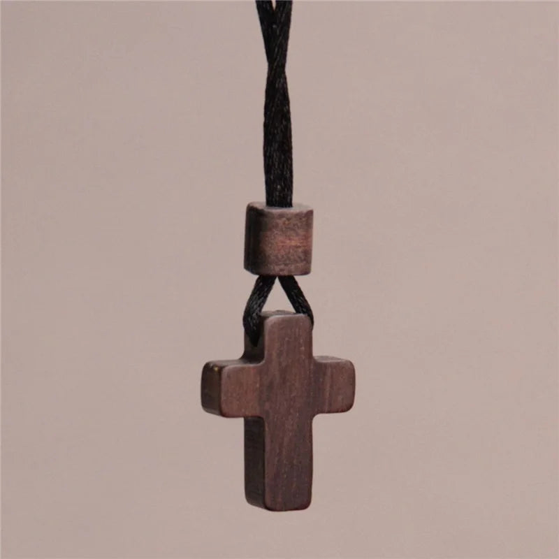 High-grade solid wood cross pendant necklace women men jewelry precious mahogany sandalwood female male gift - 22mm 1