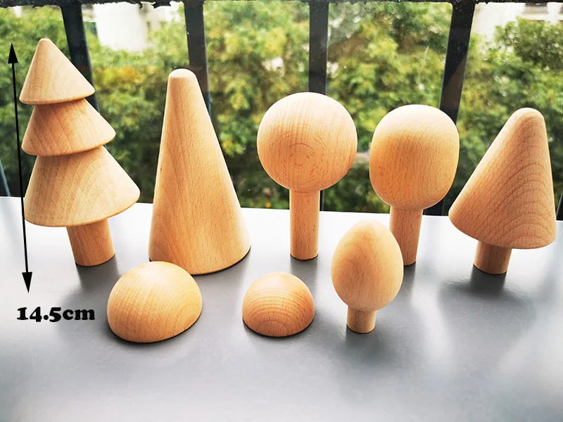 Unpaint beech trees cars basswood building bridge kids wooden montessori stacking blocks - trees 8 - game