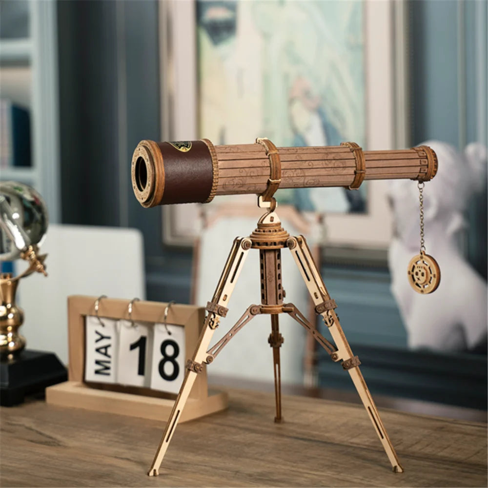 Robotime rokr 1:1 diy 314pcs telescopic monocular telescope wooden model building kits assembly toy gift for children