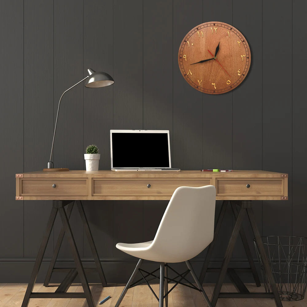 Arabic numerals wooden wall clock home decor numbers farmhouse style quiet sweep quartz eski vakit duvar saati