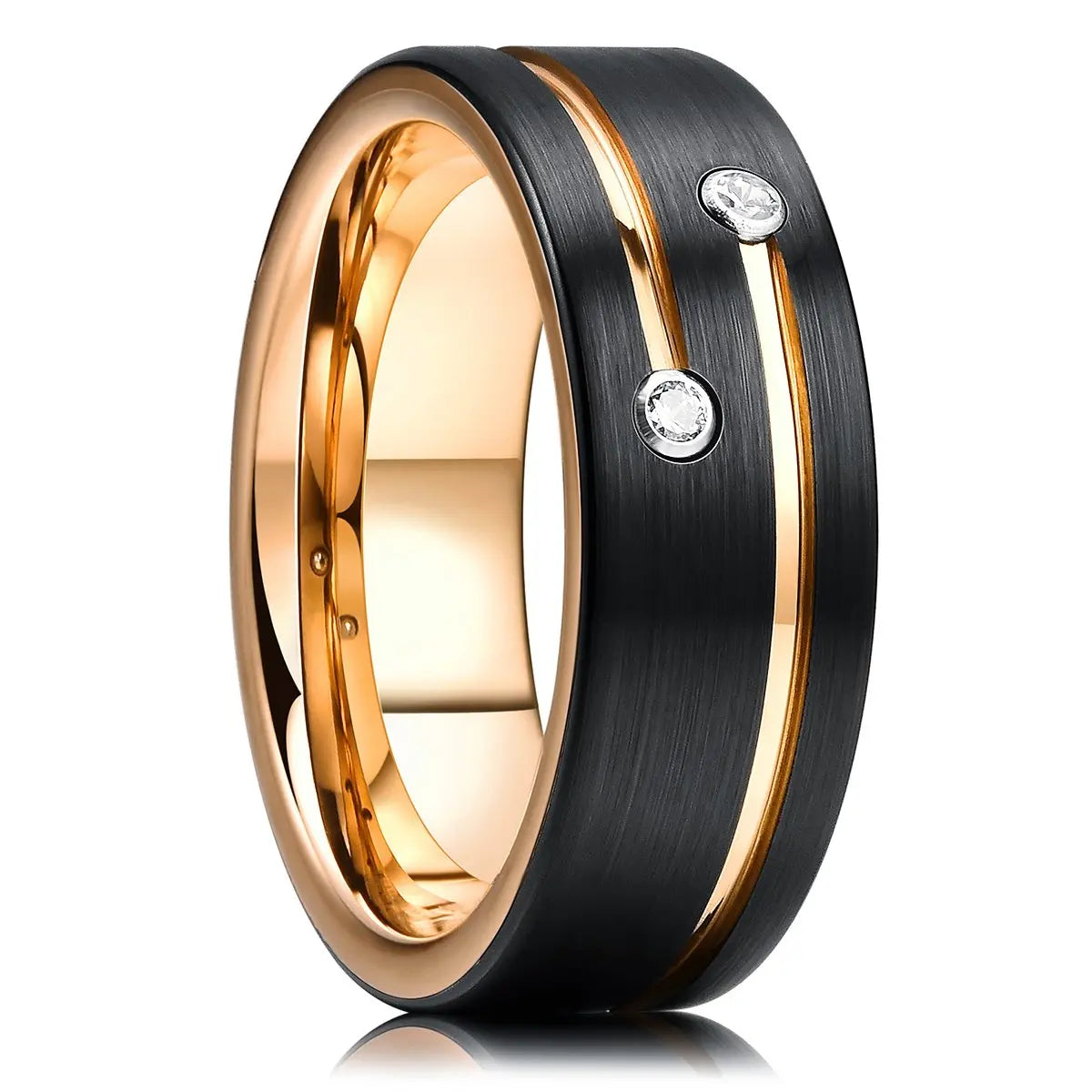 2023 fashion 8mm men black titanium wild life hunting ring koa wood inlay deer family silhouette steel wedding band