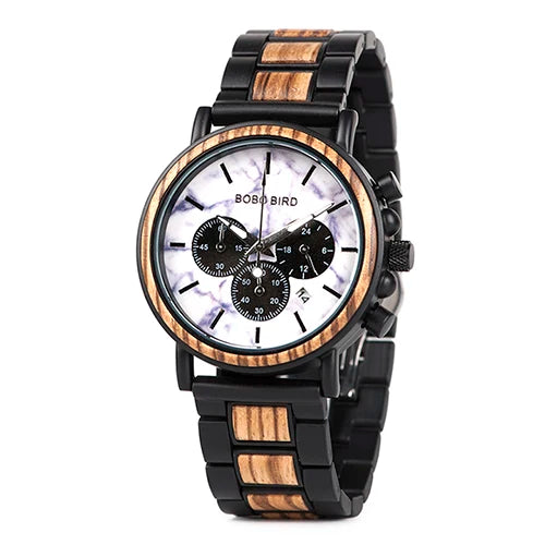 Bobobird luxury men watch top quartz chronograph personalized wristwatch timepiece metal wooden strap gift box relogio