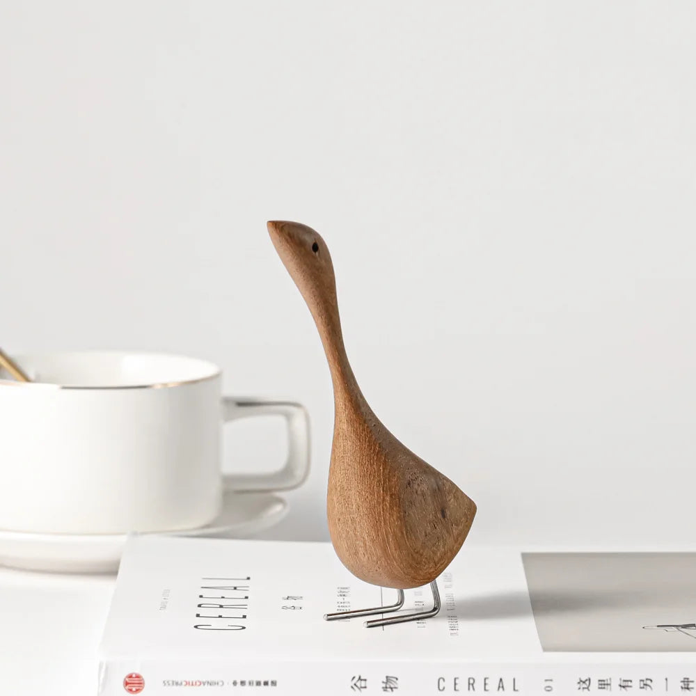 Nordic wooden goose figurines abstract teak wood sculpture lovely couple figure nature animal ornaments for home