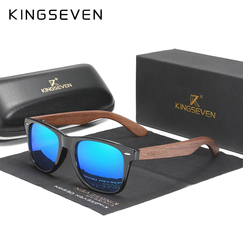 Kingseven new black walnut sunglasses wood polarized men’s glasses handmade uv400 protection eyewear retro wooden box