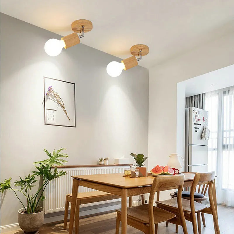 Nordic wooden ceiling light rotatable adjustable single three heads lighting living room clothing store led spotlight