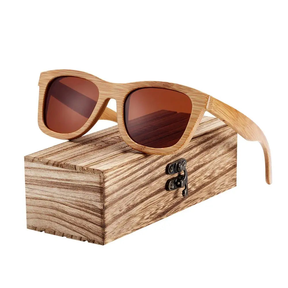 Barcur retro men sun glasses women polarized sunglasses bamboo handmade wood beach wooden oculos de sol - tea box