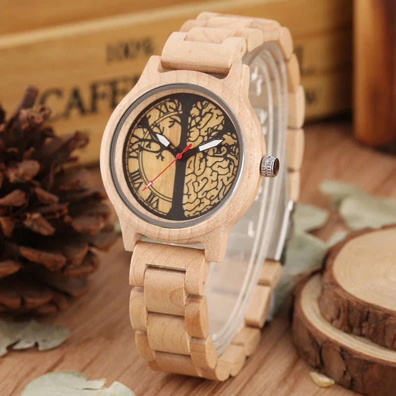 Natural all bamboo wood clock women watches top brand luxury quartz ladies dress watch wooden brangle for gifts