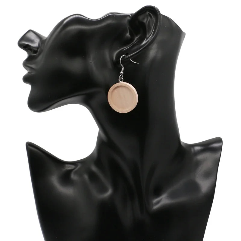 20pcs/lot brown fit 20mm wood cabochon earring base settings blank stainless steel hooks diy accessories for making